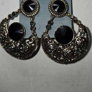 Chic Black and Gold Pierced Statement Earrings